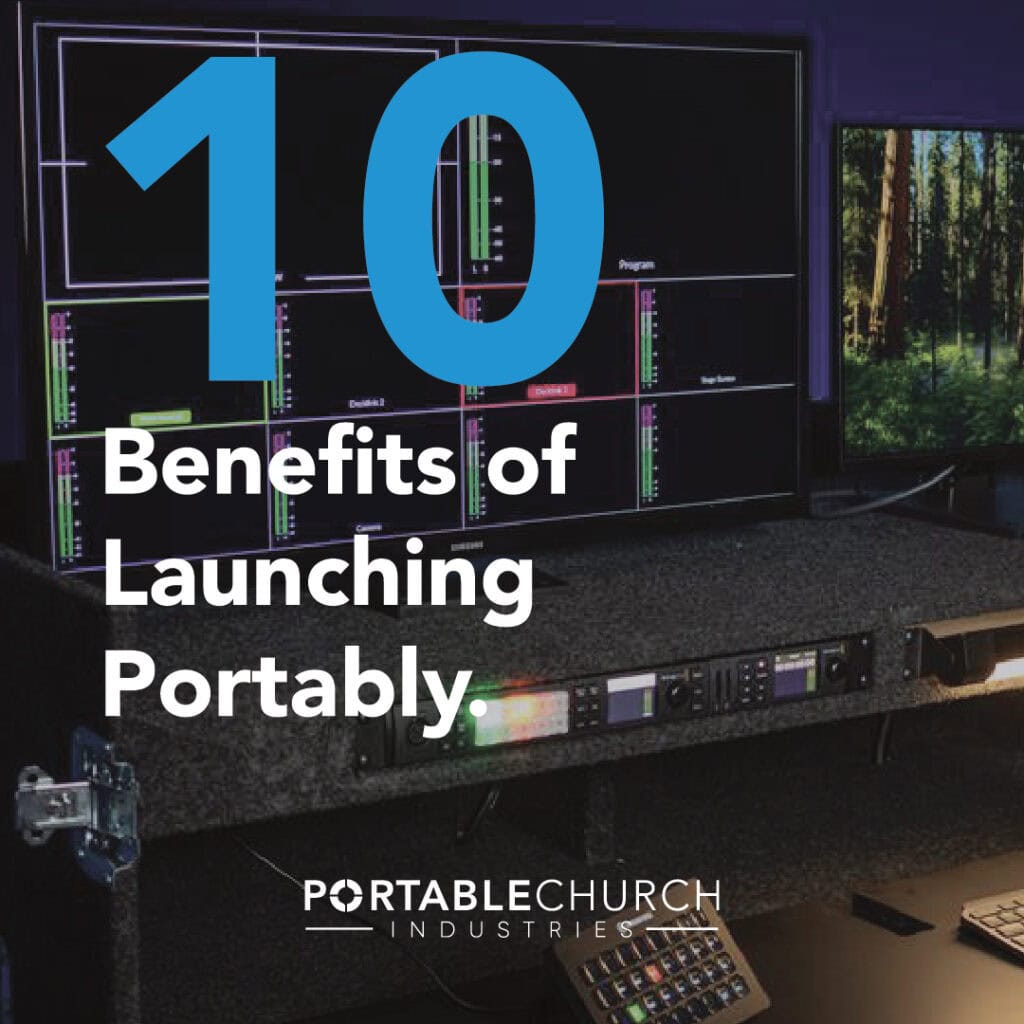 High-quality portable church technology setup for flexible worship services.
